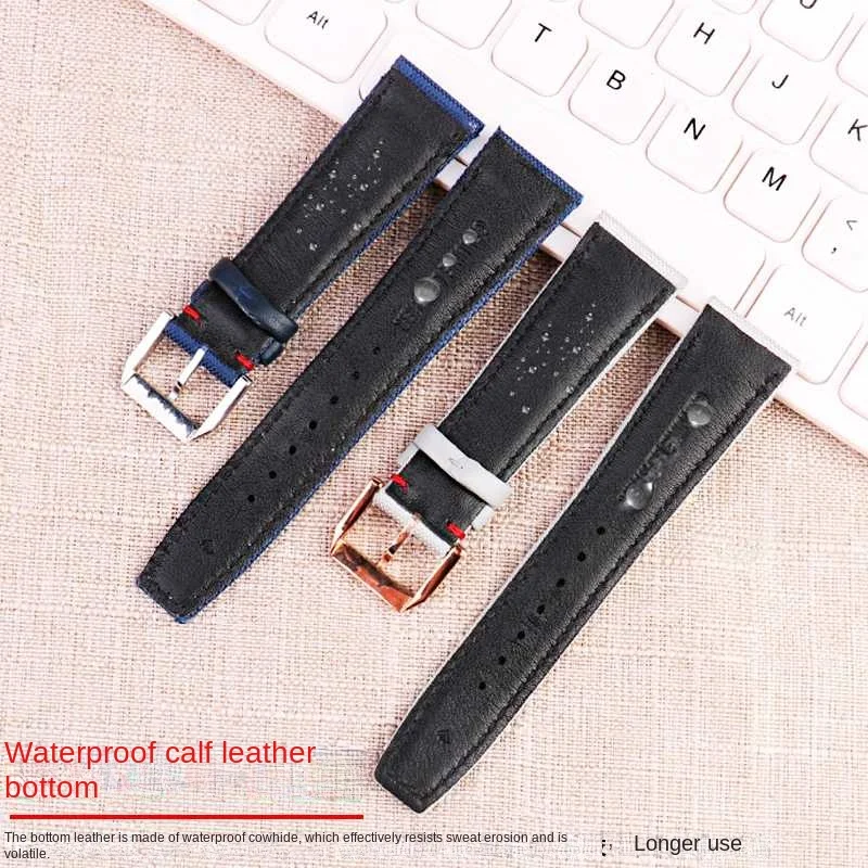 For IWC PILOT Mark 18 Portugal wristband 20M 21MM 22MM Blue Nylon leather watch strap men wrist belt Breathable canvas watchband