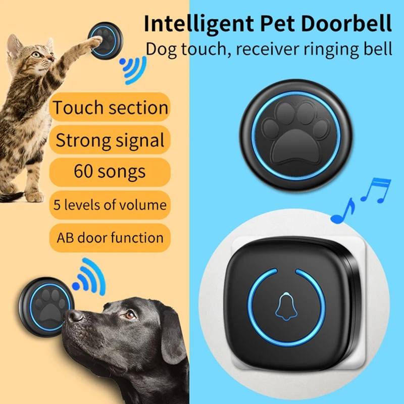 Wireless Doorbell For Cats & Dogs 300M Range 60 Songs High Volume Waterproof Smart Home Training Bell US Plug