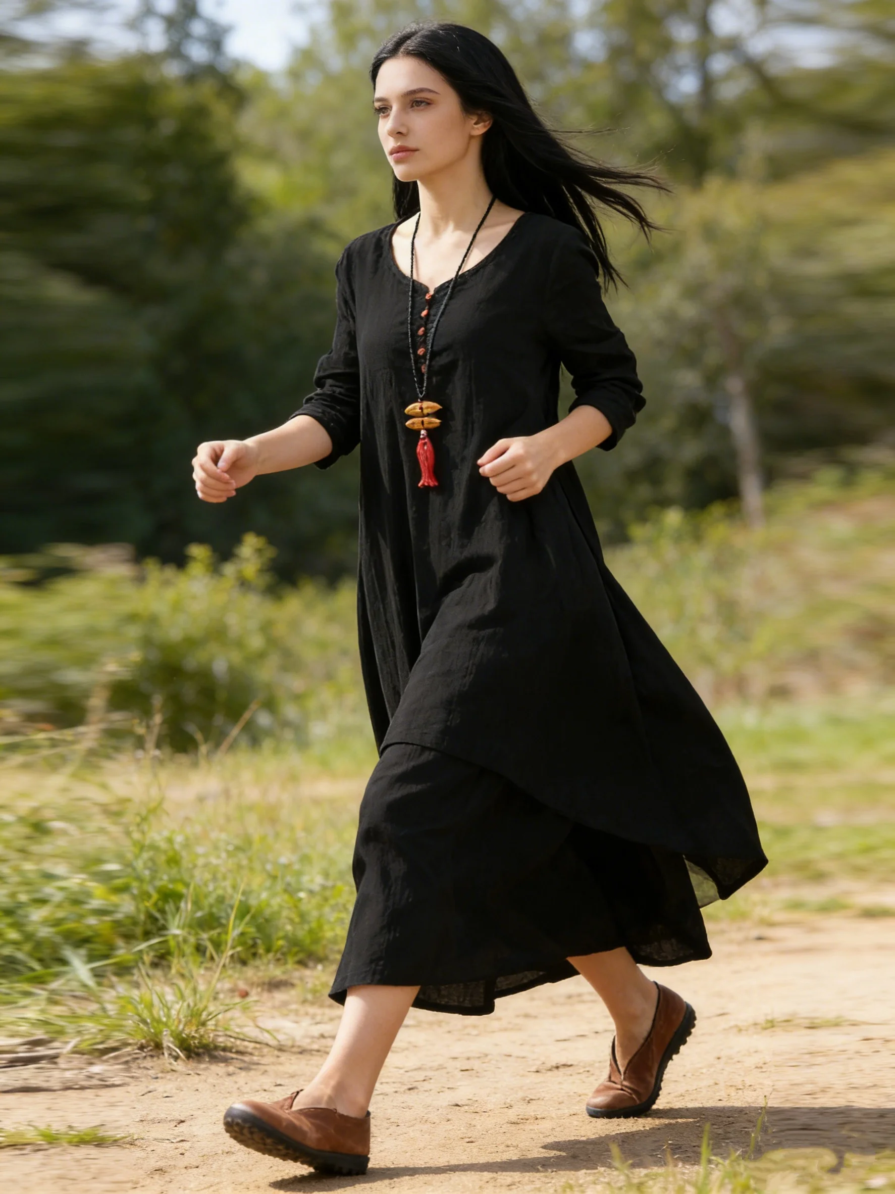 

Новая осенне-зимняя женская Балаклава Y2K, готическое зимнее длинное платье в стиле Харадзюку, женское двухслойное длинное платье в богемном стилеM-5XL