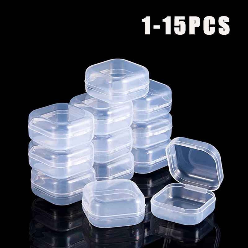 1-15Pcs Square Plastic Storage Box Jewelry Container Transparent Square Box Case Organizer Packaging for Jewelry Beads Earrings