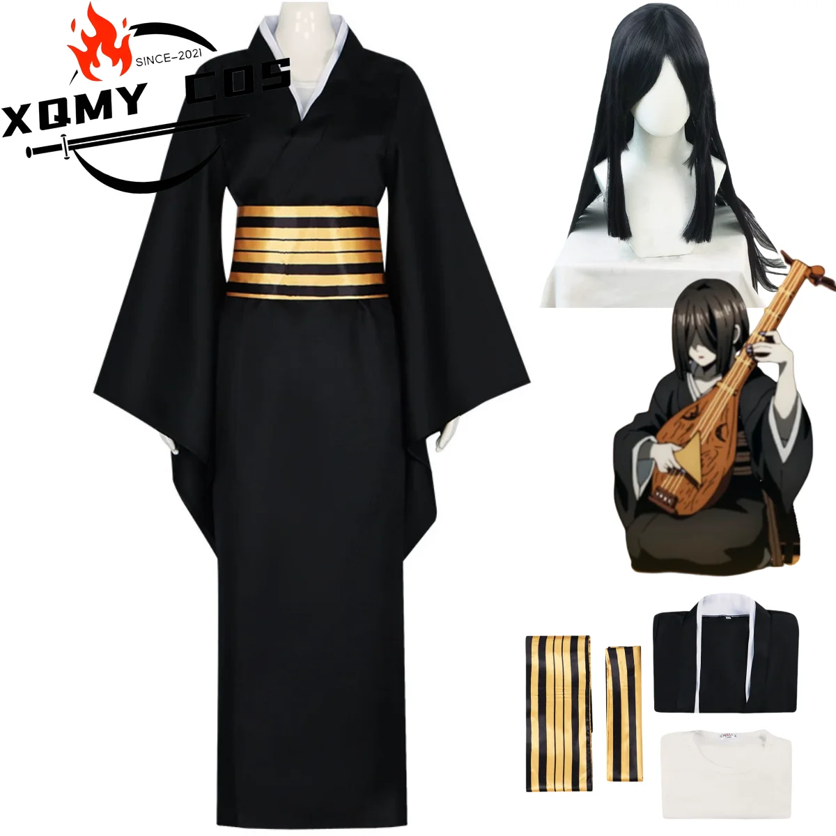 

XqAnime Nakime Cosplay Costume Infinity Castle Pipa Girl Wig Japanese Black Kimono Dress Bathrobe Wig Woman Carnival Suit