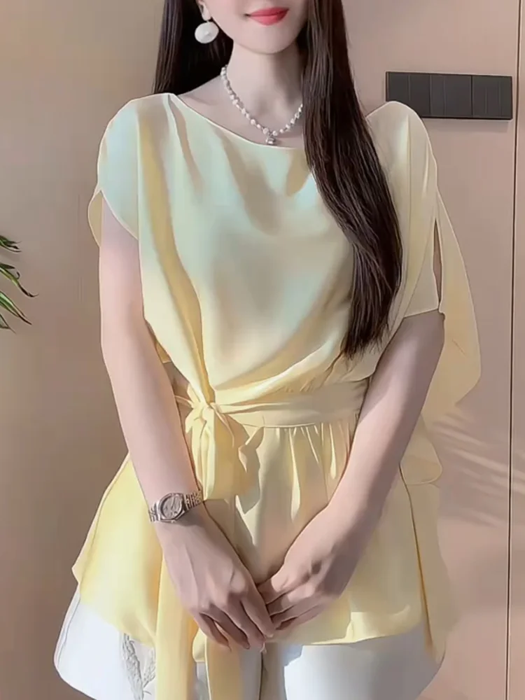 

Модный летний топ Ele ort Sve: универсальный, стройнящий, новинка, большие размеры, корейский стиль, для повседневной носки, цветной