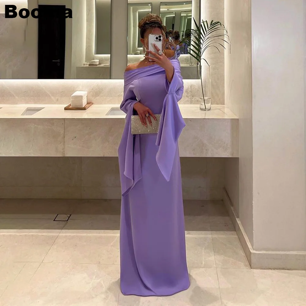 Booma Lavender Elegant Evening Dresses Boat Neck Draped Sleeves Long Formal Party Gowns Women\'s Prom Dresses Dubai Customized