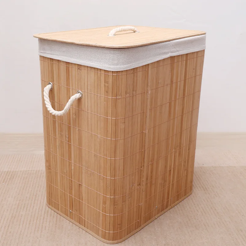 

Складная бамбуковая корзина для белья с крышкой, вместительная корзина емкостью 60 л для эффективного домашнего органайзера для одежды 40x30x50 см, экономия места