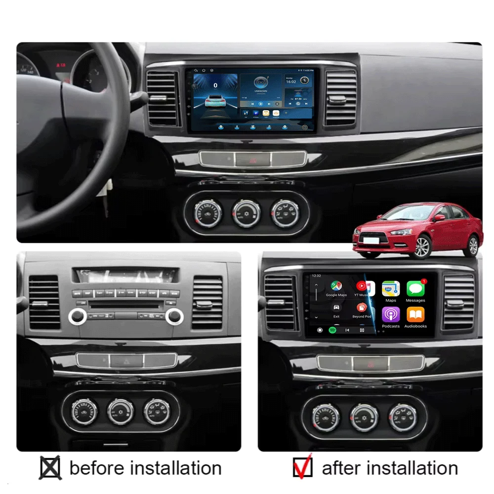 Car Radio Android 16 For MITSUBISHI LANCER 9 10 X 2008 2009 2010 2011 - 2016 9Inch Stereo Audio GPS Player Carplay Auto Screen