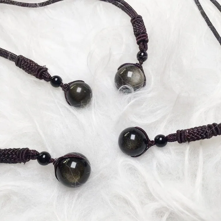 1string gold obsidian round 12/14/16/18/20mm round beads pendant necklace