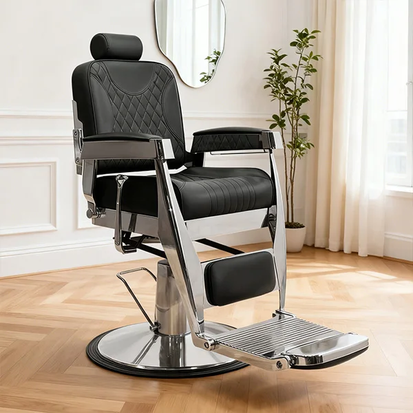 

Черное портативное парикмахерское кресло из нержавеющей стали, усиленное, в старинном стиле, с откидной спинкой и подголовником, для мужских стрижек