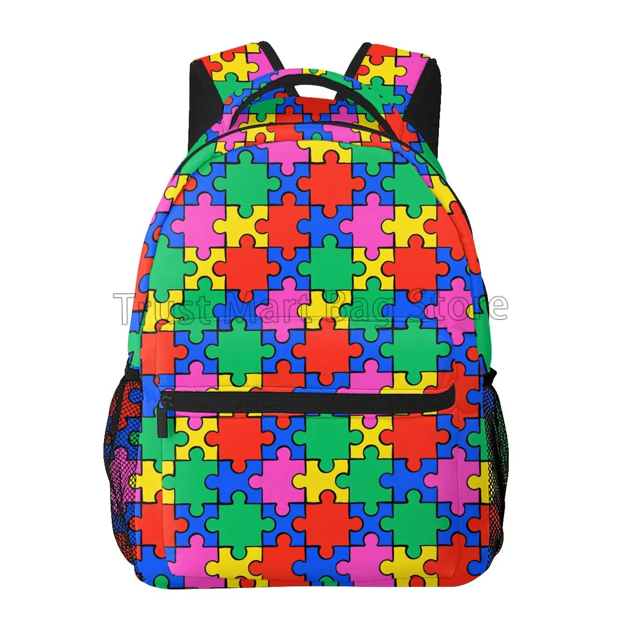 Autism Awareness Colorful Puzzle Piece Laptop Backpacks Casual Travel School Bookbag Cute Toddler Backpack for Boys Girls Adults