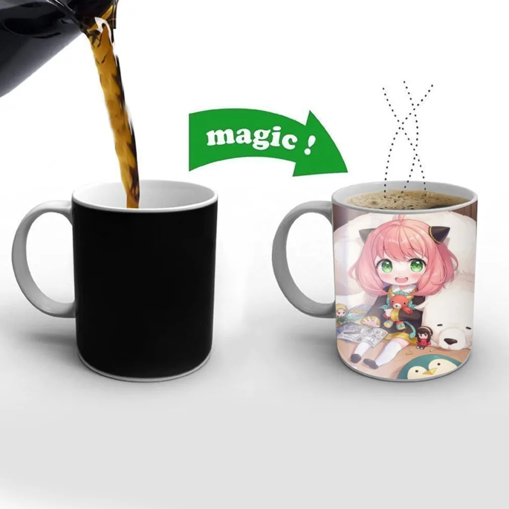 Kawaii Anya SPY X FAMILY Anime One Piece Coffee Mugs And Mug Creative Color Change Tea Cup Ceramic Milk Cups Novelty Gifts