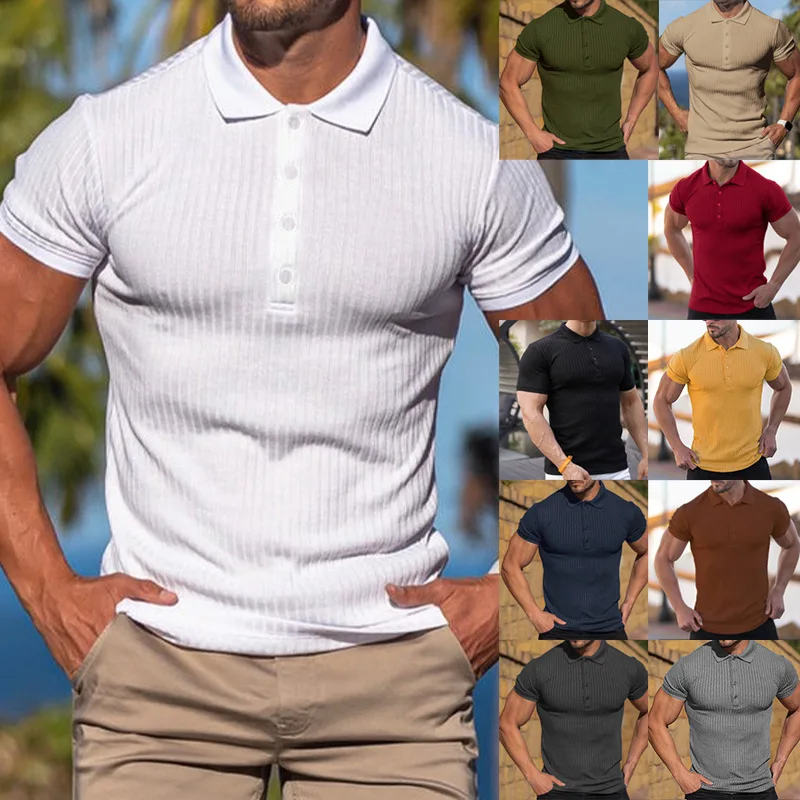 

2025 Summer Short sleeved Sports American Polo Shirt European and American Men's Polo Collar Short sleeved Men's Fitness T-shirt