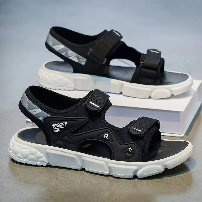 Men 2026 Summer New One word Casual Sports Sandals Soft Sole Non Slip Anti Odor Velcro Outdoor Beach Sandals Driving sandals