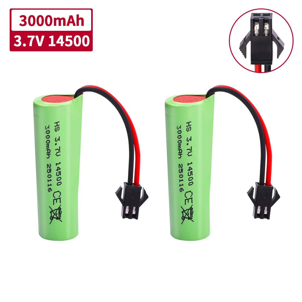 Upgrade 14500 3.7 V 3000 mah Li-ion Batterij Voor C2 D828 RC Stunt Dump Auto Speelgoed Accessoire 3.7 V 14500 Li-ion batterij met SM-2P Plug