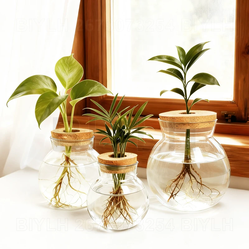 Hydroponic Plant Glass Vase With Cork Lid Home Decor Transparent Plant Pot Garden Accessories Micro-landscape Ecological Bottle