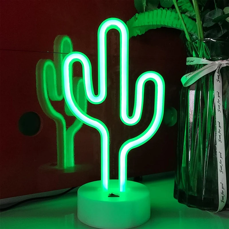 

Cute Cactus Neon Sign Lights Battery & USB Powered LED Table Lamp for Party Birthday Gift Living Room Camping Summer Home Decor