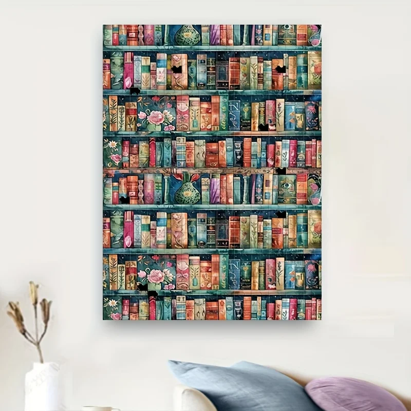 مشهد رف الكتب الملون، 1000 قطعة لعبة ألغاز، ألغاز للكبار ديكور فني مستطيل محمول، اختيار مثالي لـ Ethus DIY #3