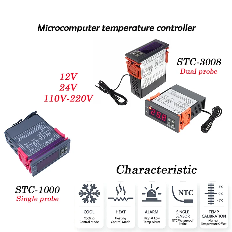 Temperature controller STC-1000 STC-3008 12V 24V 220V electronic digital display microcomputer temperature controller switch