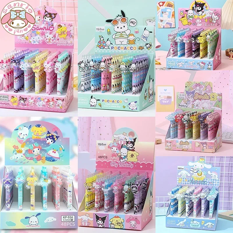 

Sanrio 48pcs New Gel Pens Kawaii My Melody Student Stationery Supplies 0.5mm Black Cartoon Patch Press Pen Cute Signature Pen