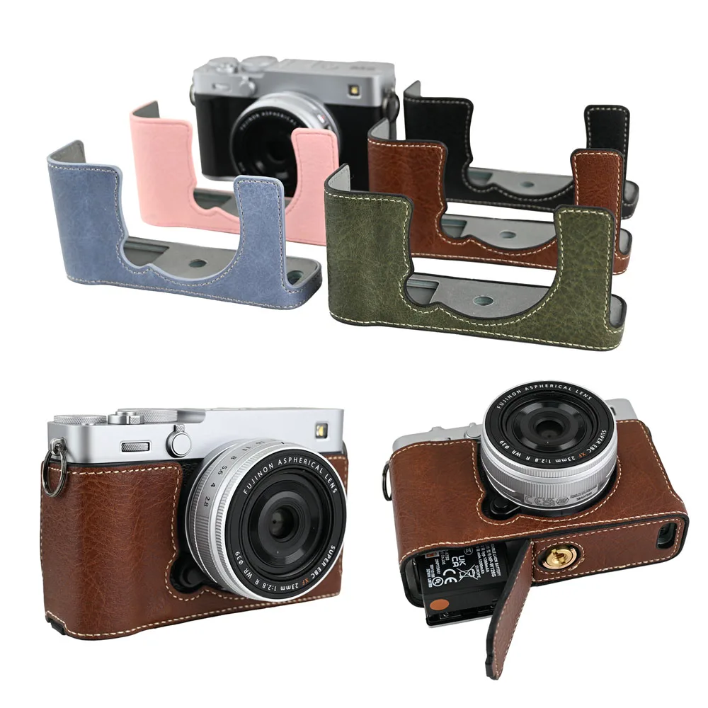 Media funda de cámara de PU para Fujifilm X-E5 Fuji XE5, carcasa protectora, cubierta inferior con apertura de batería