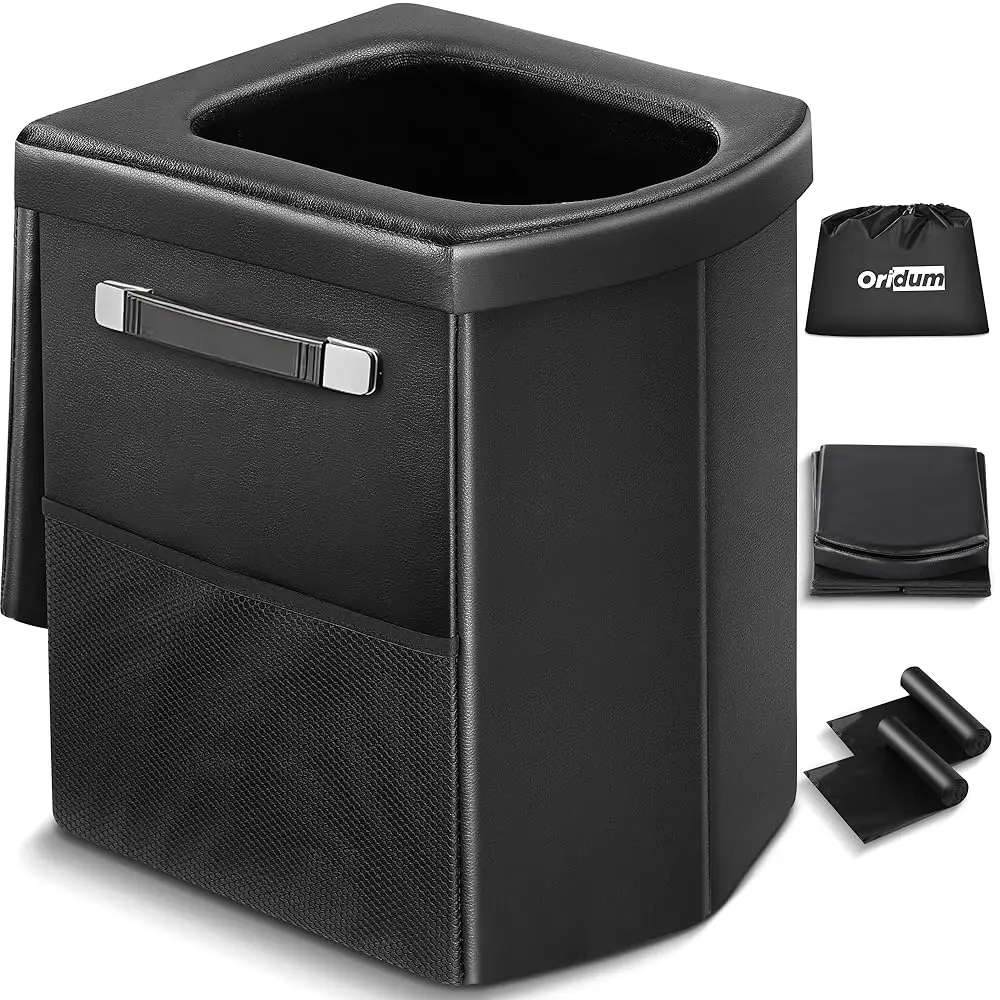 

Portable Toilet for Adults, Foldable Camping Toilet with Soft & Comfortable Leather Seat,Hold Up to 400lbs, Height 16.5in for