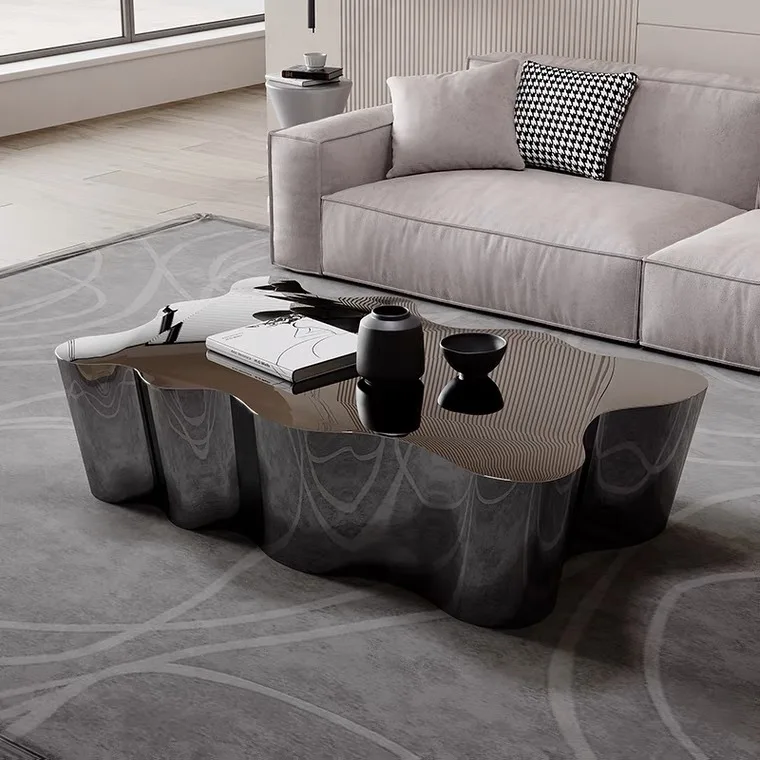 Mesa de centro de lujo ligera italiana, sala de estar moderna, hogar, oficina, diseño creativo, nube, café ovalado de acero inoxidable para sala de estar