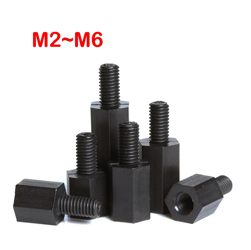 Plastic Nylon Insulated Hex Standoff Black Male Standoff Pillar M2 M2.5 M3 M4 M5 M6 Hexagon Motherboard Spacing Screw