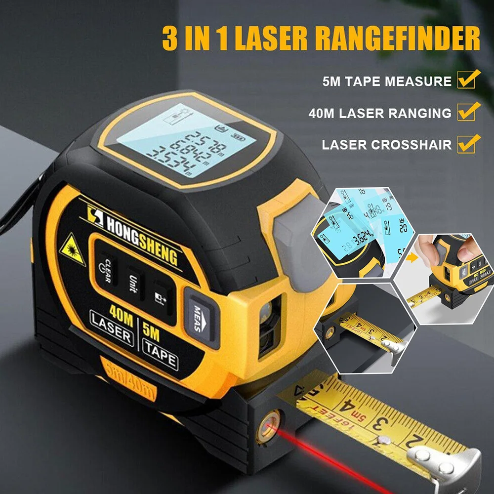 Imagem -02 - Telêmetro de Fita Laser Régua Eletrônica Inteligente de Alta Precisão Infravermelha Medidor de Distância de Construção 5m em 1