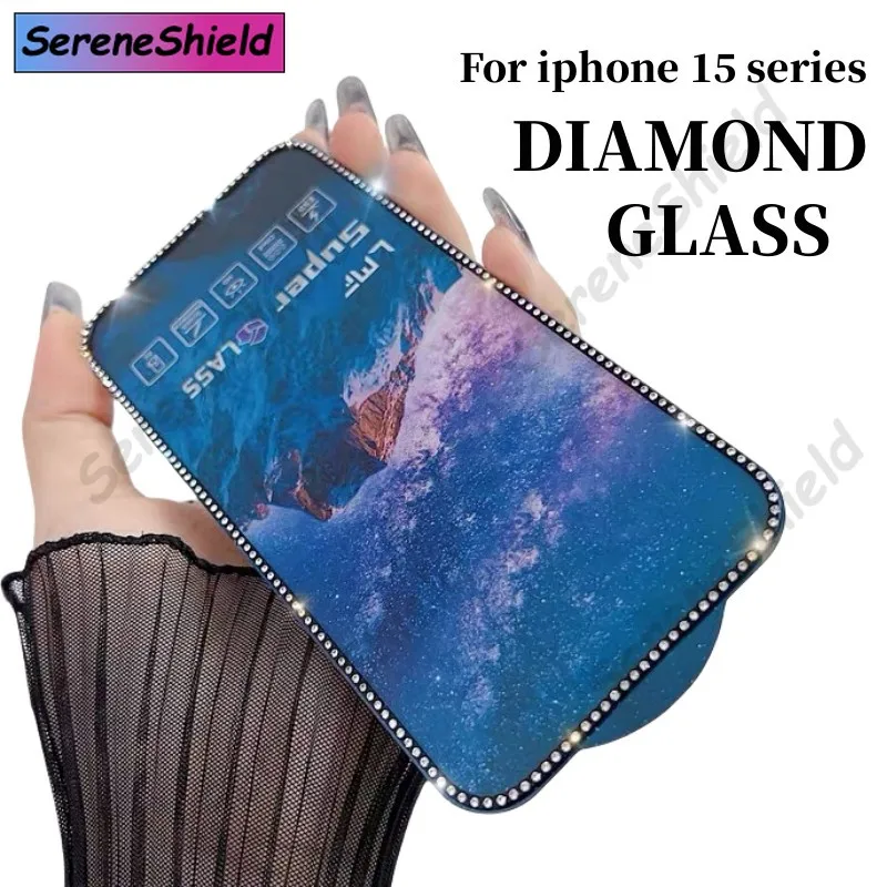 

Tempered Glass For iphone 15 Pro Max 15 Plus 3D Stereoscopic Diamond Inlaid Anti peeping Matte 4K HD Screen Protector Glass 15