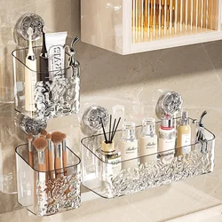 Light Luxury Style Glacier Pattern Suction Cup Shelf Bathroom Shower Punch-Free Wall Mounted Storage Rack Draining Basket Holder