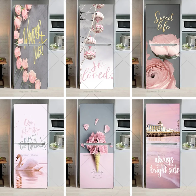 Pink Home Decoration Refrigerator Magnet Girl's Bedroom Decoration Wallpaper PVC Removable Waterproof Self-adhesive Sticker