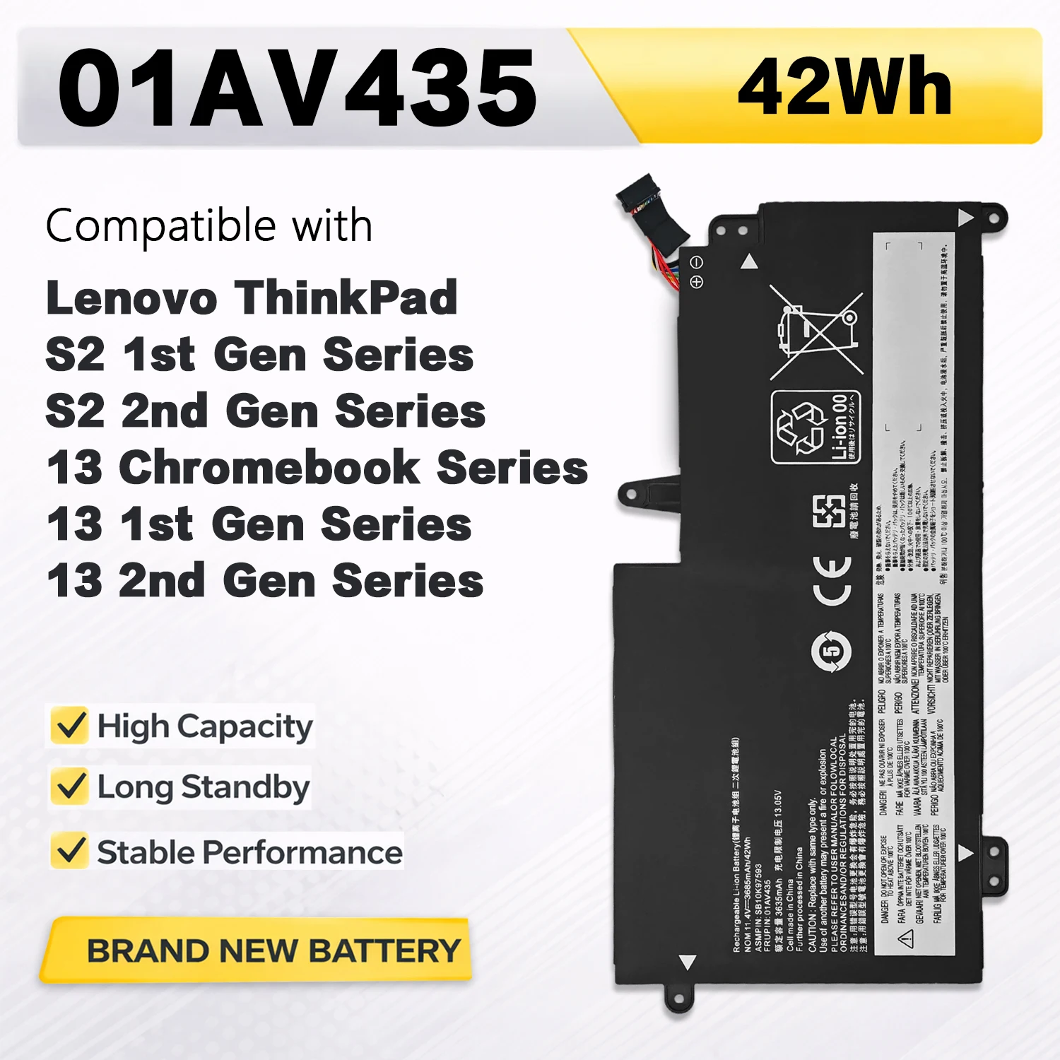 PowerHub 01AV435 01AV436 01AV437 01AV400 Battery Compatible with Lenovo ThinkPad 13 Chromebook Series 2017 2018 1st 2nd Gen