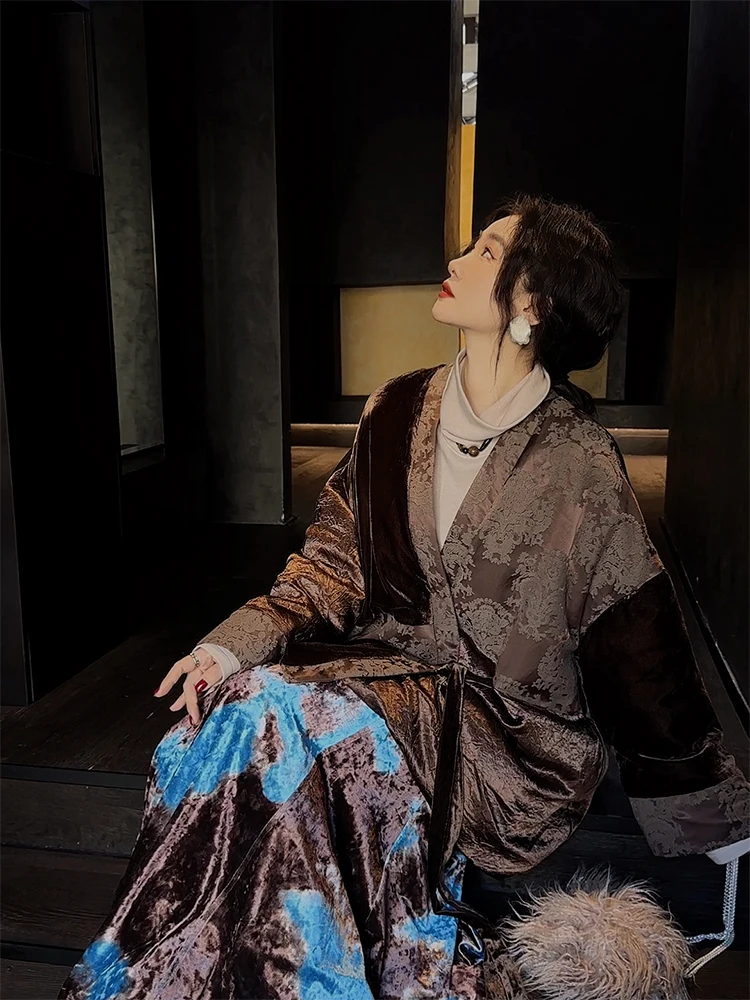 

Sanji Bla Flower Chinese Sle Women's down Jaet 2024 New Design Slanted Button-Up ular Trend Commute Sle Long Sv...