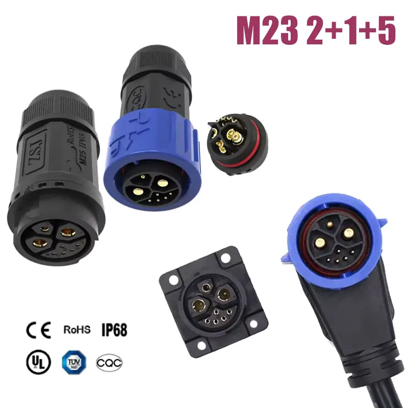 Outdoor Waterproof M23 2+1+5 Self-locking Charging Connector Male Female Signal Integrated Welded Wire Battery Plug Socket IP67