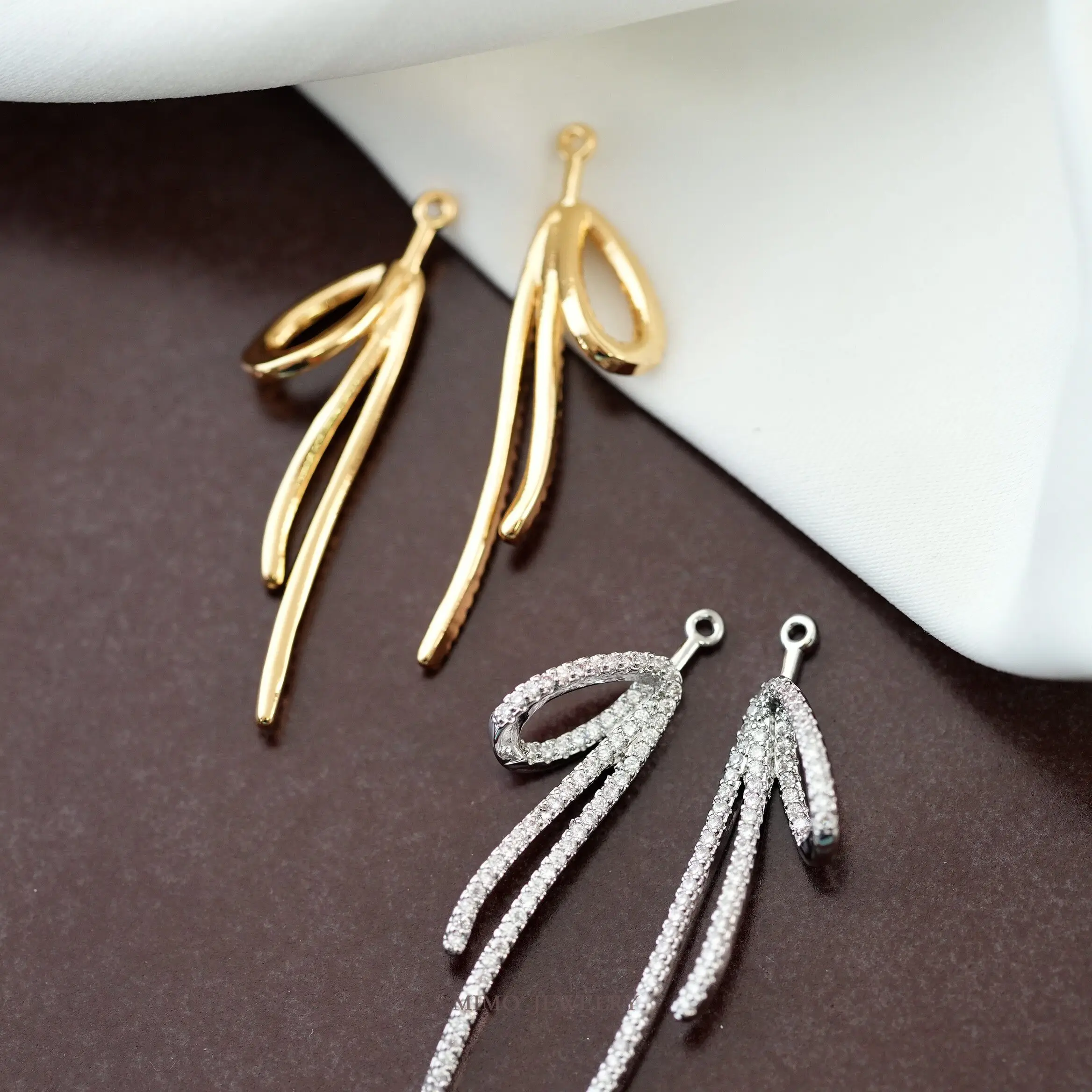 Copper Plated Genuine Gold Micro Inlaid Zircon Symmetrical Bow Tassel Earrings DIY Earrings Making Supplies Jewelry Accessories