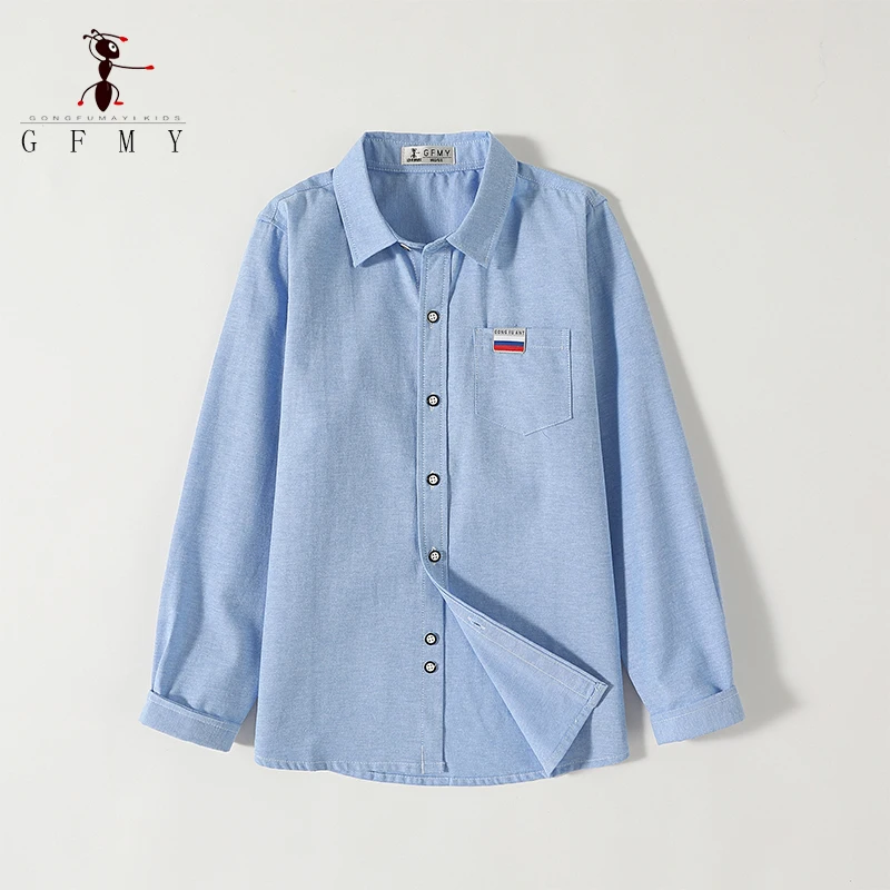 الأطفال قميص أبيض بأكمام طويلة الأزرق زي مدرسي النمط الروسي لربيع الخريف الأعمار 3-12 موضة جديدة التلبيب بلوزة