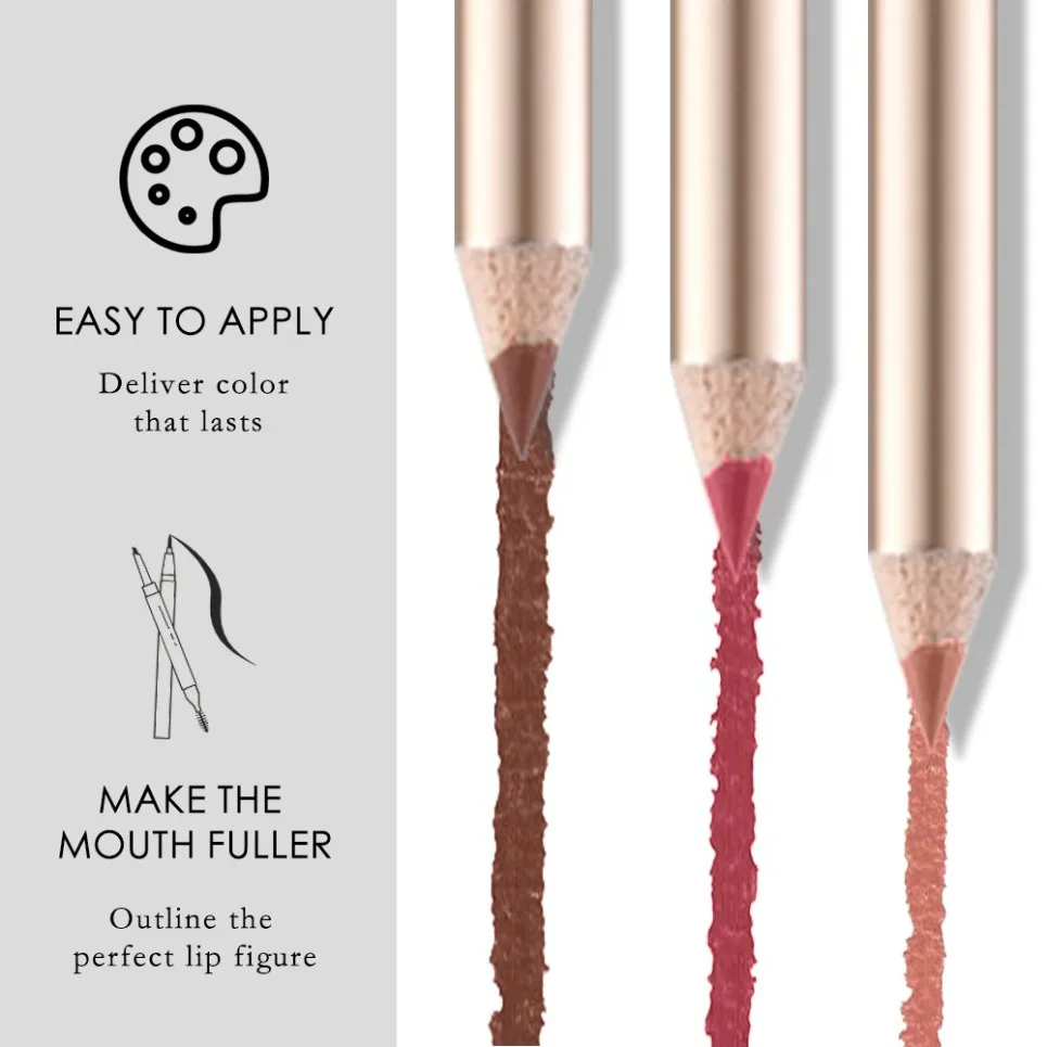 Matita per labbra in legno a 12 colori Etichetta privata Matita per rossetto impermeabile a prova di sbavature Lipliner Logo personalizzato Trucco all'ingrosso vegano