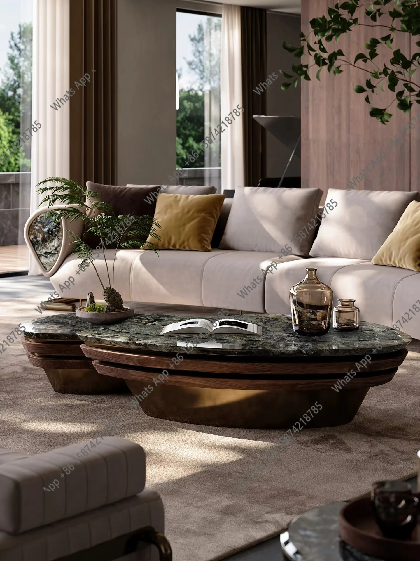 Zc Shell Coffee Table Combination, Villa Mansion Whole House Matching Series, Sapphire Natural Luxury Stone Coffee Table