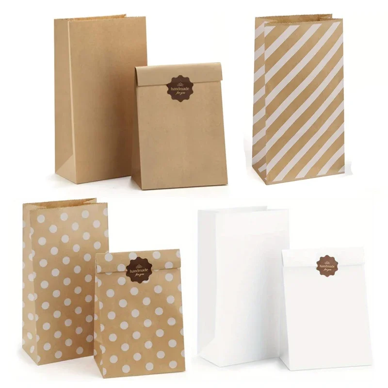 Sacs en papier Kraft 10 pièces 5x2.95x9.45 pouces, capacité de 4lb-sacs à déjeuner marron pour collations, pain, artisanat avec points blancs