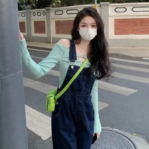 Denim Outfit Kvinna Jumpsuits Festival Kamouflage Cinching Dekor Enfärgad Grön Asymmetrisk Personlighet Bohemisk Tofs Dragsko 10 best sales kamouflageoverall - №10