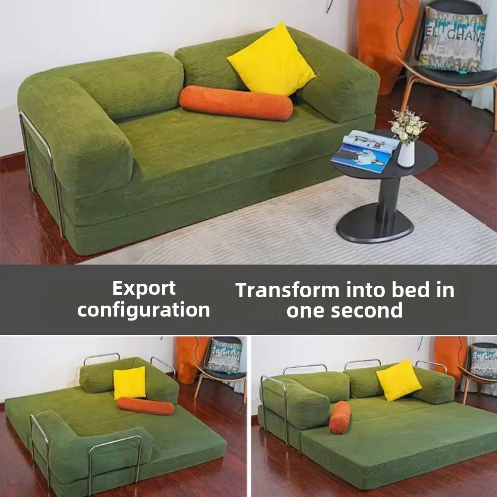 

Medieval fabric sofa living room small apartment retro straight row American three-person folding compression dual-purpose sofa