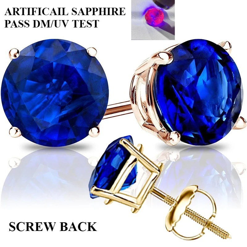 

100% S925 silvery artificial sapphire screw back royal blue stud earring for women golden plated yellow golden plated