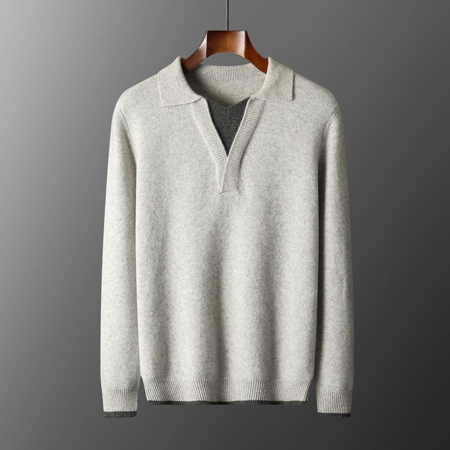Autumn/Winter New Thick Polo Collar Pullover 100% Merino Wool Knitted Sweater Men's Lapel Casual Business Color blocked Clothes.