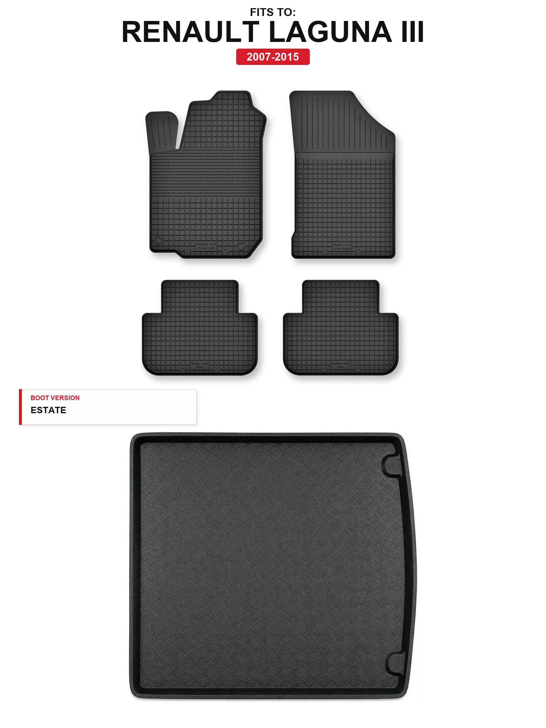 Image of Teppiche im Kofferraum + Kofferraummatte für: Renault Laguna III 2007-2015 5 El.