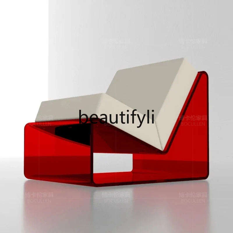

Red Acrylic Single Sofa Chair for Home Living Room with Backrest, Light Luxury High-End Designer Style Leisure Chair