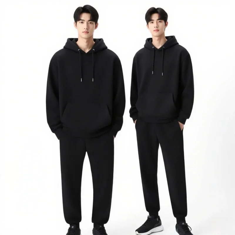 

Men's Sports Suit Autumn and Winter Hoodie+pants 2-piece Set Fashionable Solid Color Casual Pullover and Pant Outdoor Sportswear