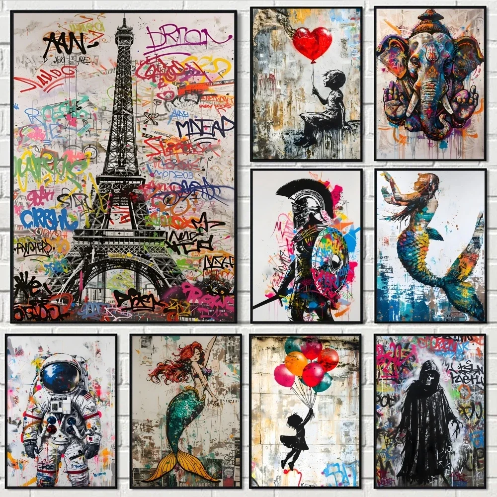 Abstract Colorful Graffiti Art Painting Calligraphy Eco-Friendly Cotton Canvas Poster  Waterproof Wall Art for Home  Decor Gift