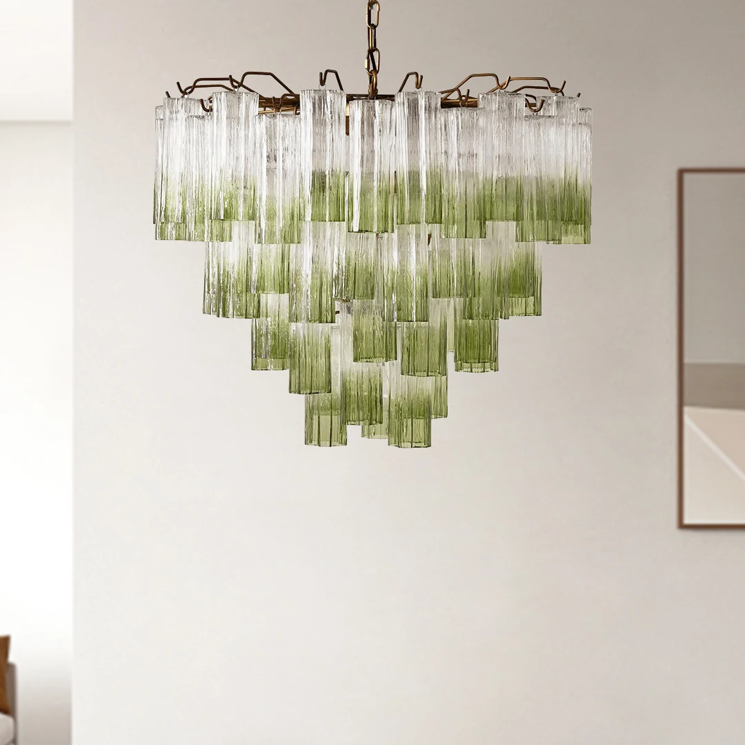 Texture Glass Chandeliers Transparent Gradient Green Italian Design Vintage Home Hanging Lamps for Ceiling Living Room Lustre
