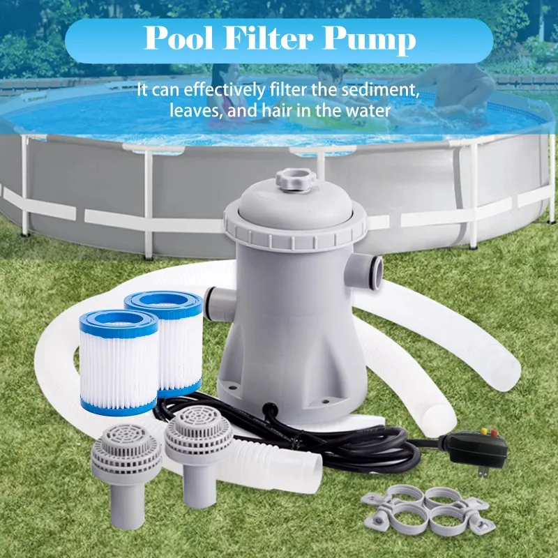 Filter Pump 330 GPH Paddling Pool Electric Pump With 2 Pool Filter Cartridge Above Ground Small Pool Filter Pump