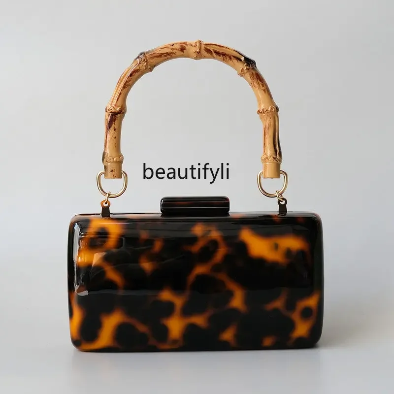 zq Women's Acrylic Leopard Print Dinner Bag Amber Handbag Shoulder Crossbody Wedding Clutch