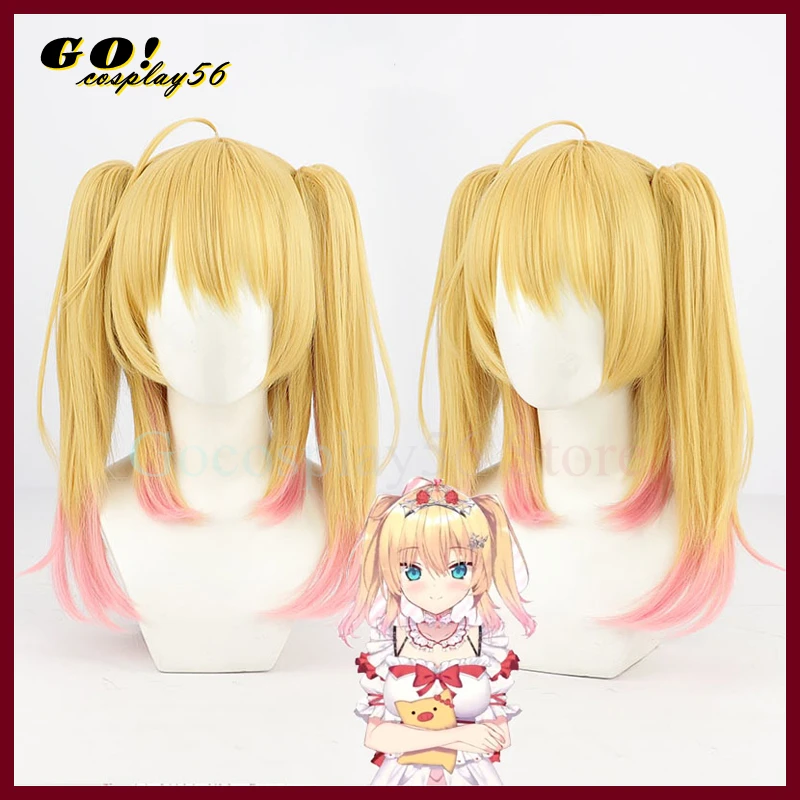 

VTuber Akai Haato Cosplay Wig Golden Pink Long Straight Ponytails Heat Resistant Hair Hololive 2022 Princess YouTuber Role Play