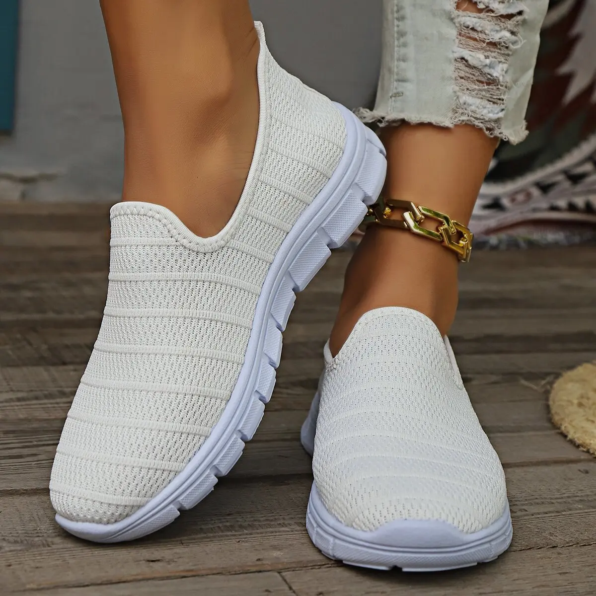 2024Summer Sneakers Slip On Flat Shoe Women\'s Fashion Casual Loafers Walking Shoe Outdoor Mesh Soft Bottom Sports